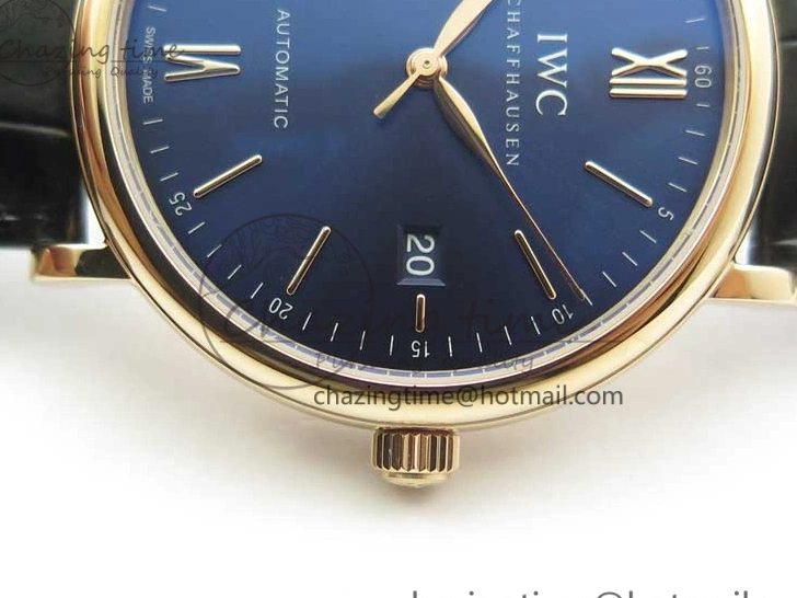 MIROTIME 0428 MoistureWicking Portofino Automatic RG IW356522 FKF 1:1 Best Edition Blue Dial on Black Croco Strap A 7109